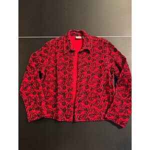 Chico's Size 1 (Medium / US 8) Red & Black Embroidered  Jacket